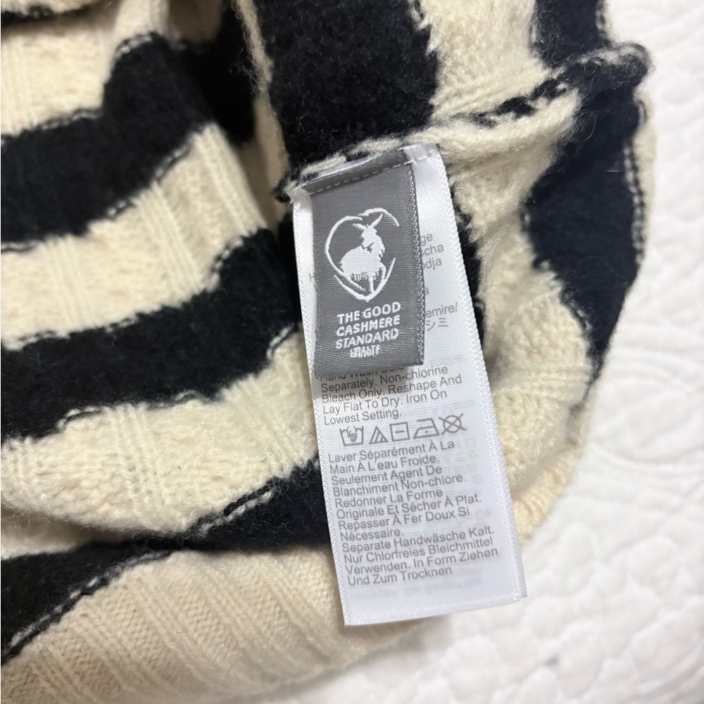 J. Crew cashmere cable-knit crewneck sweater in black and ivory stripe, size L - Picture 10 of 11